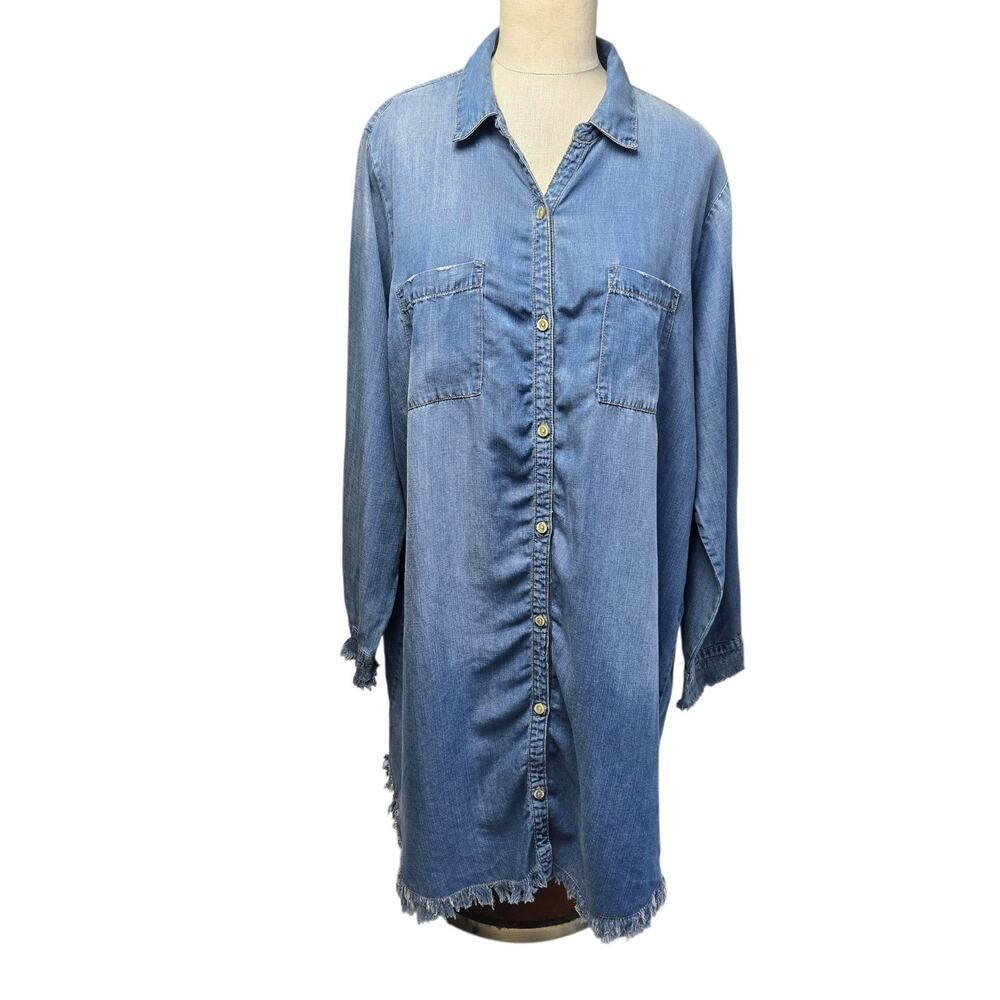 Chelsea & Theodore Denim Shirt Dress 1X Blue